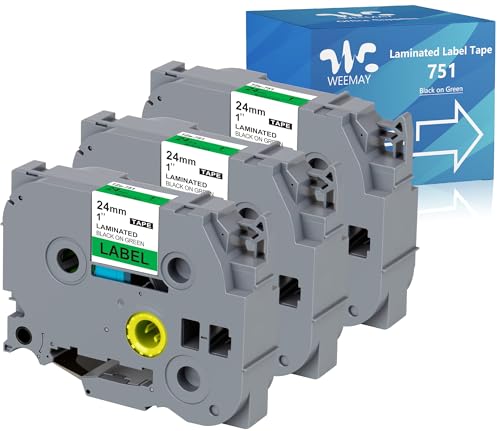 Rubans TZe751 24mm noir sur vert compatibles imprimante Brother PTouch lot de 3
