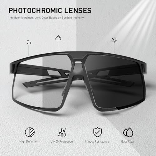 KAPVOE Photochromic Cycling Glasses Men Women Mountain Bike Sunglasses Clear MTB Sports Glasses Transition Bicycle Glasses Triathlon Running UV Protection Dark Gray — view 3