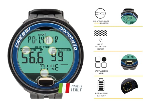 Image of CRESSI Donatello Scuba Dive Computer, Single-Button Interface, Black /White