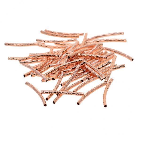 SNAPPSY 5x50 Piece Engraved Curved Tube Noodle Beads Jewelry Making 25x2mm Rose Gold-picture-43