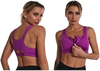 حمالة صدر رياضية بدون سلك سفلي للنساء بمقاس كبير مع سوستة أمامية قابلة للتعديل، حمالة ظهر بظهر متقاطع لليوجا والتمارين الرياضية والجري والجيم من جولينياو