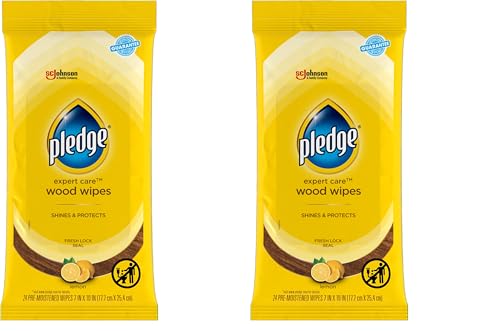 Pledge Multi-Surface Furniture Polish Wipes, Works on Wood, Granite, and Leather, Cleans and Protects, Lemon (24 Total Wipes) (Pack of 2)
