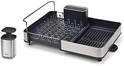 Joseph Joseph Juego organizador de fregadero de 2 piezas, escurreplatos y dispensador de jabón, acero inoxidable