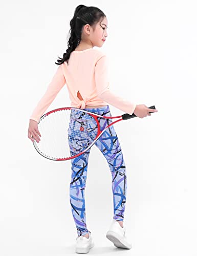 Kiench Girls' Athletic Workout Leggings Running Yoga Pants Printed4