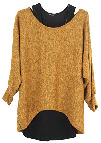 Emma & Giovanni - Damen Oversize Oberteile Tshirt/Pullover (2 Stück) / Made In Italy,M-L, # Ocker