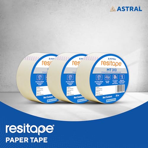 Image of RESITAPE Astral MT (313) Paper Tape | 48 mm x 20 mtr | Pack of 3 | Eco-friendly | Easy-tear Masking Tape, Long Holding Time | Residue-free Removal | Multi-surface Use