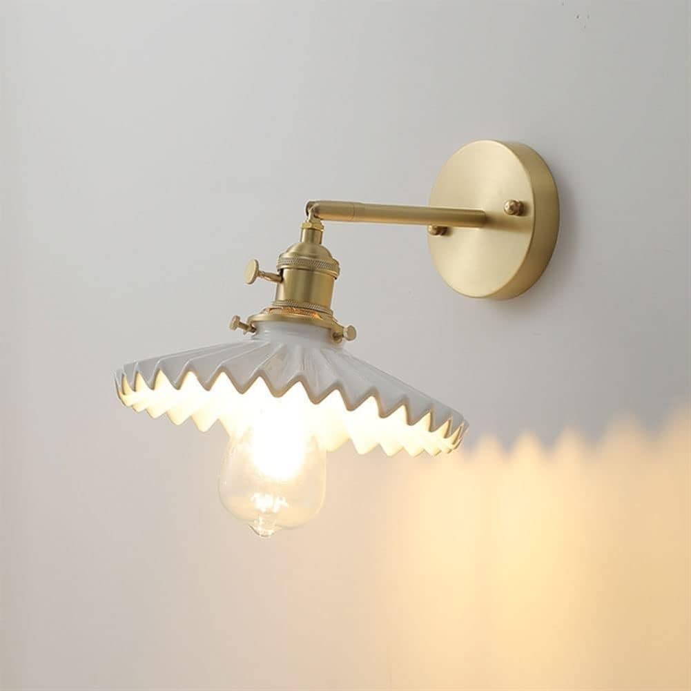 HXYSXHJUO Wall Lamp Japanese E27 1-Light Lamps White Ceramic Shade Adjustable Sconce Brushed Brass Study Reading Lighting Fixture, Pendant Light