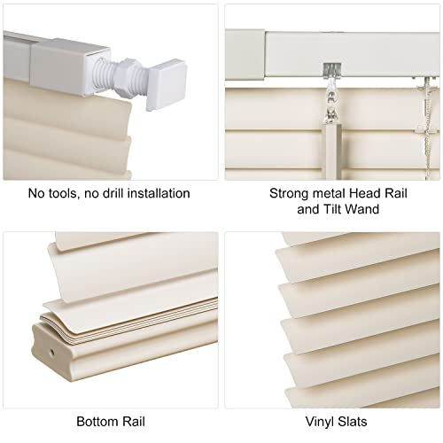 LazBlinds No Drill 1" Vinyl Mini Blinds, 30 1/2" W x 48" H, Cream by LazBlinds - Used condition - Image 2