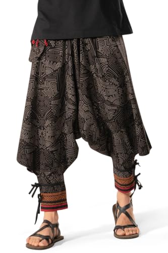 Image of The Veshti Company Hipie Harem Pants for Men Cotton Low Crotch Printed Baggy Bohemian Yoga Pajama Pant (Regular Fit)