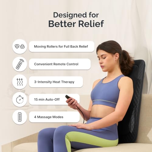 Image of Cult Deep Relief Full Back Massager with Moving Rollers, 3-Intensity Heat & 4 Modes | Shiatsu Deep Tissue Relief for Neck & Lumbar | Home & Car Adapters (Black)