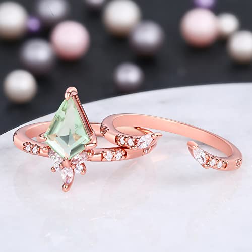 Lazluvu Engagement Rings Rose Gold Wedding Rings With Cubic Zirconia Wedding Band Bridal Ring Set Emerald Green Ring Jewelry Gifts For Women Girls Size 7 #TOP1