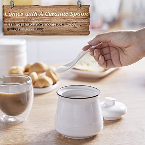 DAYYET Sugar Bowl with Lid and Spoon, 12 oz Ceramic Sugar Bowl with Spoon, Sugar Container for Coffee Bar, Sugar Jar Sugar Dispenser Bowl, Modern Kitchen Decor, White - Image 5