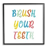 Stupell Industries Brush Your Teeth Dental Hygiene Kids Typography, Designed by Daphne Polselli Black Framed Wall Art, 17 x 17, Multi-Color