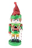 Clever Creations Green and Red Elf Nutcracker Holding Striped Candy Cane - 11 Inches - Collectible Christmas Figure