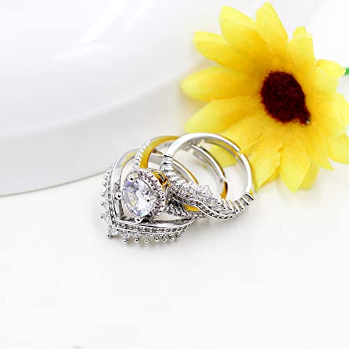 Womens 3 pcs Stack Bridal Rings Set V-Shape Wedding Band Ring Guard Enhancer for Solitaire Engagement Ring Y23844