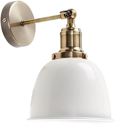 MiniSun Pair of - Retro Style Antique Brass Adjustable Knuckle Joint Wall Lights with Gloss Cream Dome Shades