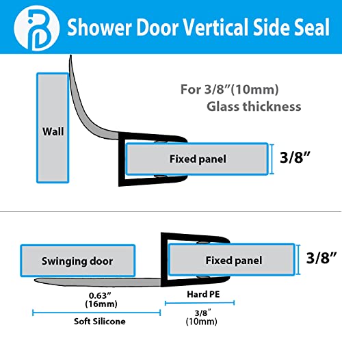 2-Pack Butecare Frameless Shower Door Side Seal Strip For 3/8" Glass, Vertical Polycarbonate H-Jamb 180 Degree 78" Long #TOP3