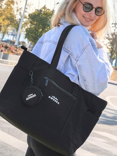 Large Canvas Tote Bag for Women - Durable Tote bags with interior Pocket and Zipper perfect for Travel and Daily Use2