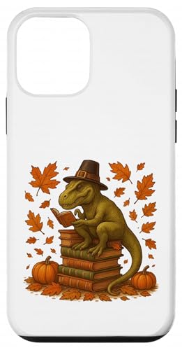 秋 読書 恐竜 Tレックス パンプキン 葉 感謝祭 スマホケース iPhone 12 mini 用