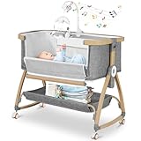 Bassinet Bedside Sleeper,Bedside Bassinet,Rocking Bassinet,3 in 1 Bedside Crib Bassinet for Baby with Mattress,Mobile,Mosquito Net,6-Height Adjustable Portable Baby Bassinet with Wheels for Newborn