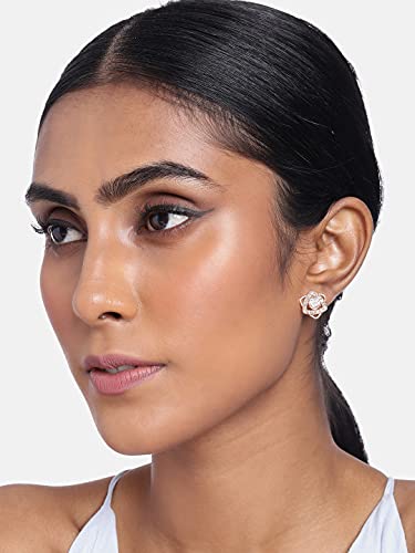 Image of I Jewels Valentines Special Stylish Fashion Rose Gold Plated Cubic Zirconia American Diamoand Floral Stud Earrings For Women /Girls