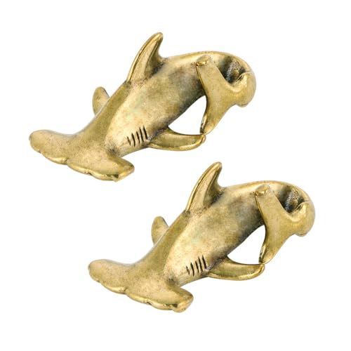 SHIDXIB 2Pcs Ancient Copper Color Brass Hammer Head Shark Statue Ornament for Room Home and Desktop Decor