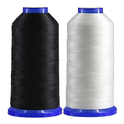 Selric [3400Yards / Black+White] Pack of 2 Tex 70 Bonded Nylon Thread for Leather Sewing 210D/3 T70#69 Heavy Duty Upholstery Thread for Leather and Other Heavy Fabric