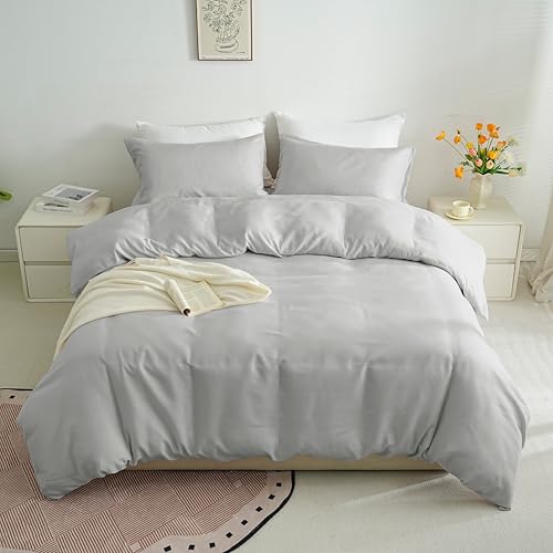 AYSW Ropa de cama de microfibra cepillada, funda nórdica y funda de almohada con cremallera, 200 x 200 cm y 2 fundas de almohada de 40 x 80 cm, color gris claro