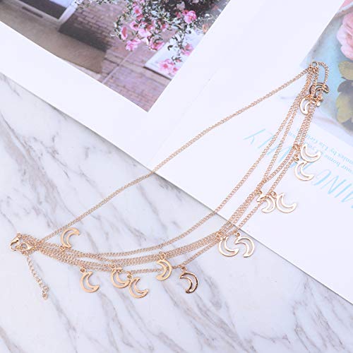 Beaupretty Kopf Ketten Schmuck, Mond kopf Stirnkette Schmuck Boho Kopschmuck Kette Festival Haar Stirnband