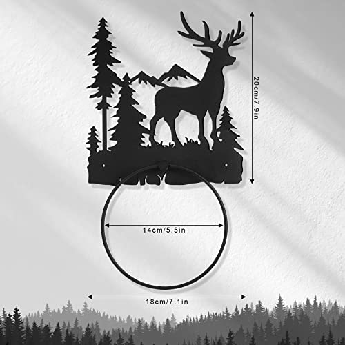 Elk Towel Ring For Bathroom Matte Black Hand Towel Holder Hardware Cabin Towel Ring Rustic Bathroom Towel Holders Wall Mount Round Hand Towel Racks Bath Towel Rings For Kitchen Decor Accessories (Elk) #TOP2