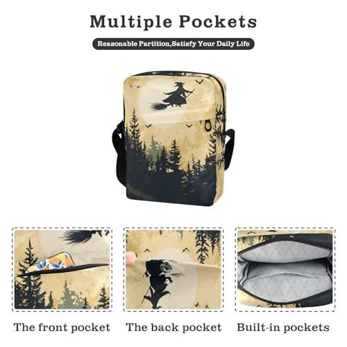 Halloween Witch Night Sling Bag Small Crossbody Purse with Adjustable Strap 6.6×2.5×9.4 IN2