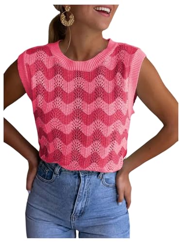 SHENHE Women's Sweater Vest Crew Neck Sleeveless Hollow Out Knit Pullover Tank Top