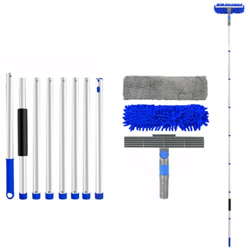 3m Window Cleaning kit with 2 Window Squeegee, Window Cleaning Equipment and 8 Extendable Window Cleaning Pole for home, Shower Glass, Car Windshield