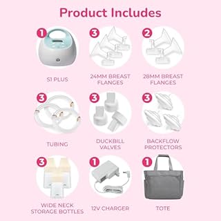 Spectra Baby S1 Plus Premier Rechargeable Breast Pump with Grey Tote Premium Accessory Kit - 24 mm