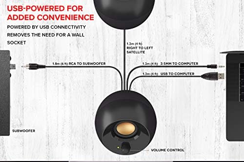 Creative Pebble Plus 2.1 Głośnik biurkowy zasilany przez USB z subwooferem i sterownikami Far-Field, do 8 W mocy RMS dla komputerów PC (czarny)