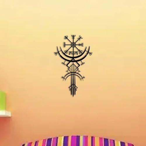 DSONHHAOU Metal Viking Wall Decor - Norse-Inspired Wall Art for Home & Outdoor, Viking Compass Design for Living Room, Bedroom, and Office(Black,16.1 * 9.85inch)