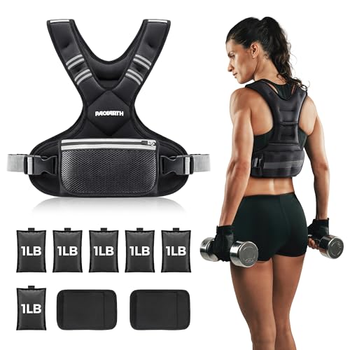 PACEARTH Adjustable Weight Vest 1.8-14.5kg X-Shape Weighted Vest for Women and Men, Home Workout Ironsand Vest with Zipper Pouch and 6 Weight Packs, Black