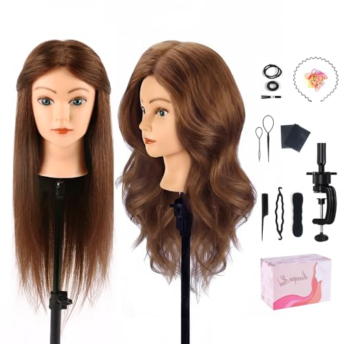 Mannequin Head with 100% Human Hair,18'' Real Hair Cosmetology Mannequin