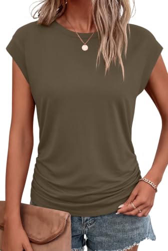 Image of Bliwov Womens Summer Tops Cap Sleeve Crew Neck Casual T Shirts