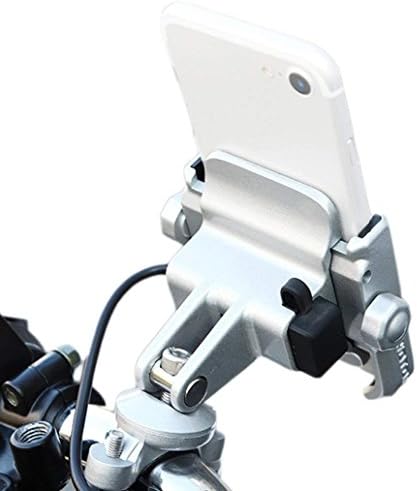 NikoMaku Motorcycle Phone Holder with Charger Phone Mount 5V 2A USB Port Metal Aluminum Alloy Handlebar Holder 360° Adjustable 4-6.6 inch Mobile Phone, iPhone Samsung BlackBerry etc.