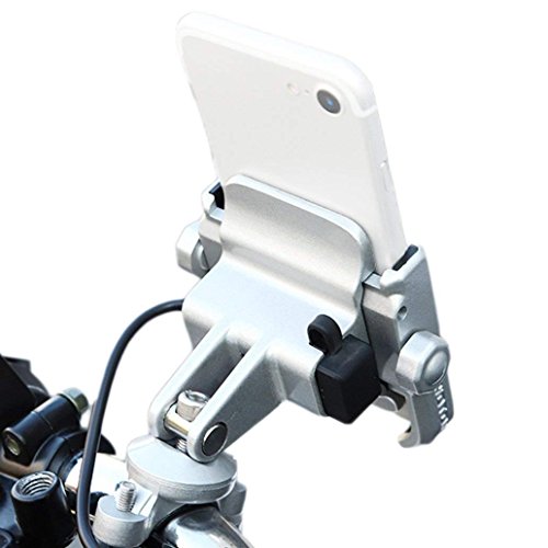 Nikomaku Motorcycle Phone Holder With Charger Phone Mount 5V 2A Usb Port Metal Aluminum Alloy Handlebar Holder 360° Adjustable 4-6.6 Inch Mobile Phone, Iphone Samsung Blackberry Etc. #TOP10