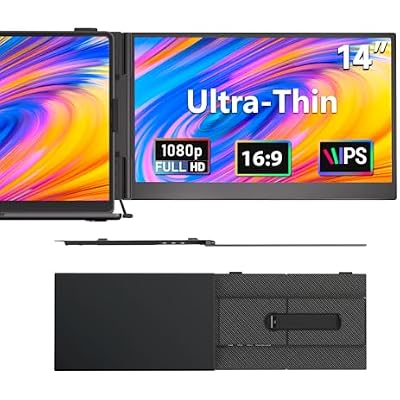 Laptop Screen Extender, 1.3lb Ultra Lightweight 14 1080P FHD Portable Monitor for Laptop, Plug & Play Dual Travel Screen Monitor, Laptops Dual Monitors Attachment, Fits Windows/Mac/Android/Chrome