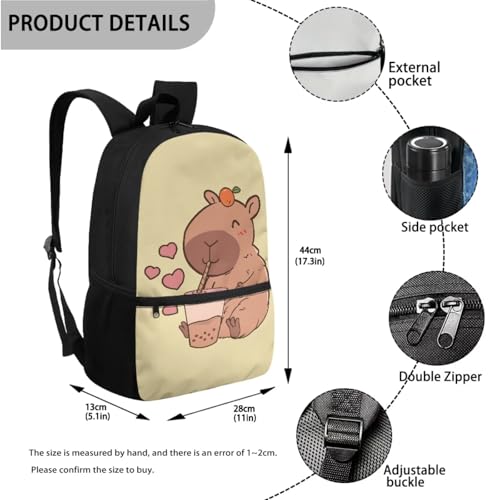 Capybara School Backpack for Girls 6-8 Years Old with Lunch Box Bag Pencil Case Cartoon Animal Rucksack Preschool Bookbag Lightweight Children's School Bag 3 in1 Set3
