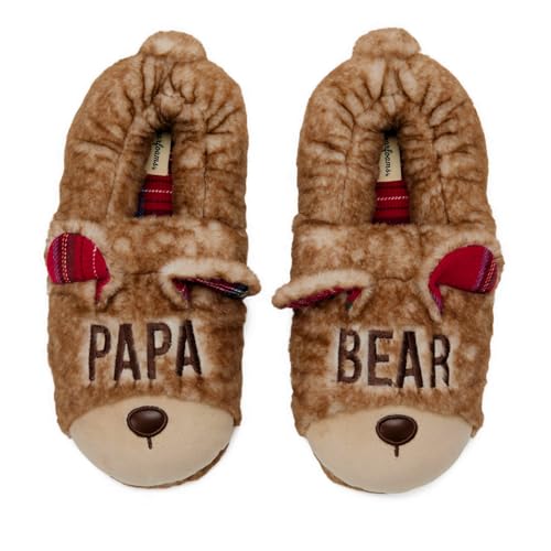 Dearfoams Men's Matching Family Holiday Papa Bear Sherpa Lined Moc Toe With Embroidery Slipper, Frost, L