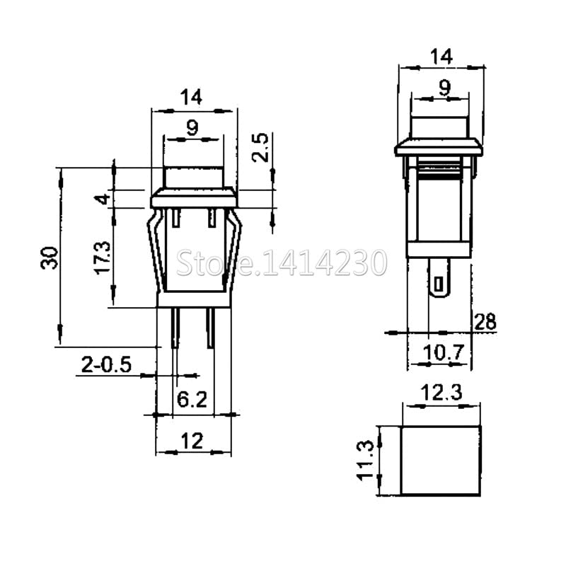 Interrupteur à auto-verrouillage DS-429 avec format carré compact 2Pin pour trou de 14mm
