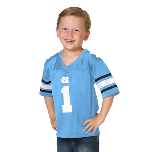Little King NCAA Toddler-Touchdown Pass-Team Football Jersey-North Carolina-Carolina Blue #1-4T