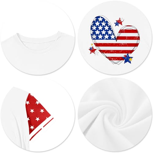 Image of CAZYCHILD Girls 4th of July USA Shirt American Flag Patriotic T-Shirt Independence Day Outfit for Kids 5-14Years