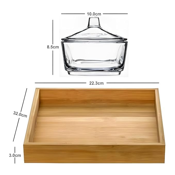 Image of 275ml Glass Dry Fruit Serving Bowl Set of 6 with Glass Lids & Bamboo Tray | Snack, Mukhwas, Namkeen, Candy Storage Containers | Transparent Fancy Serveware for Dining Table