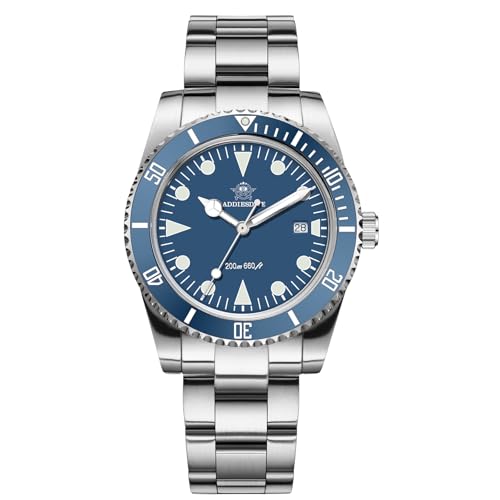ADDIESDIVE 39mm Reloj analógico Hombre Relojes de Buceo 200m BGW9 Luminoso Bisel de cerámica Reloj de Cuarzo con Pulsera de Acero Inoxidable AD2068