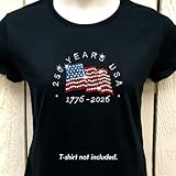 250 Years USA Flag 1776-2026 Sparkly Patriotic America Iron-on Rhinestone Transfer Red Blue Clear Crystals Bling by JCS Rhinestones